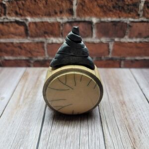 Unique Tan and Black Handmade Round Pyramid Top Raku Perfume Bottle